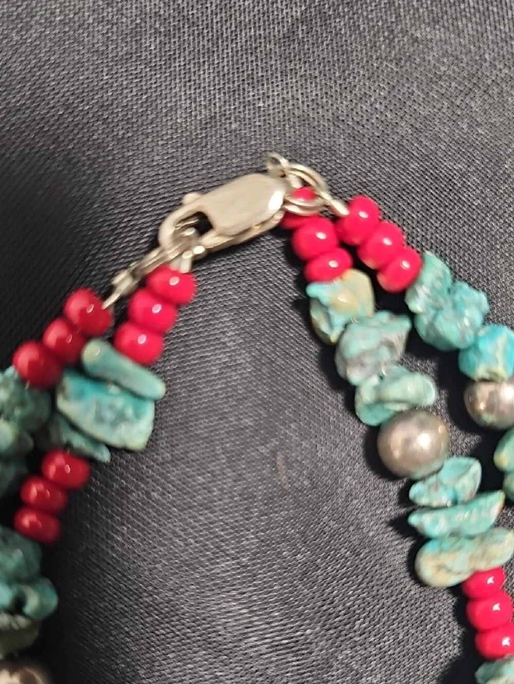 Turquoise Chip & Red Bead Double-Strand Bracelet
